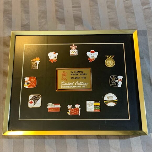 Other - XV Olympic Winter Games Calgary 1988 Limited Edition Pinback Set Framed